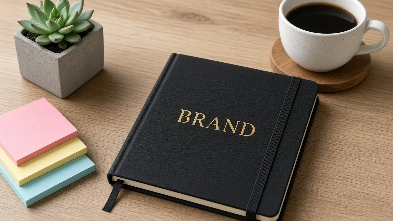 Branding notebook on a desk