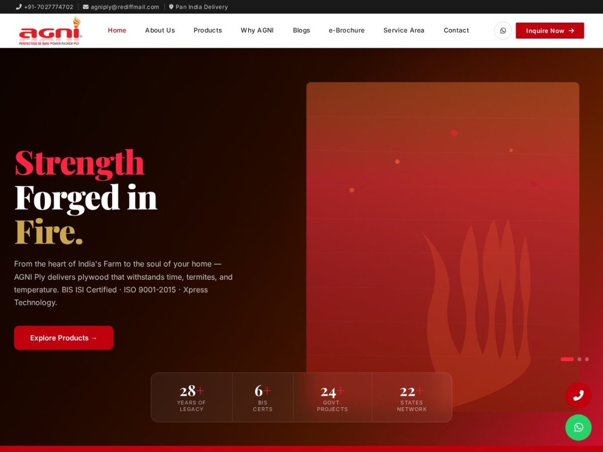 AGNI Ply website on desktop