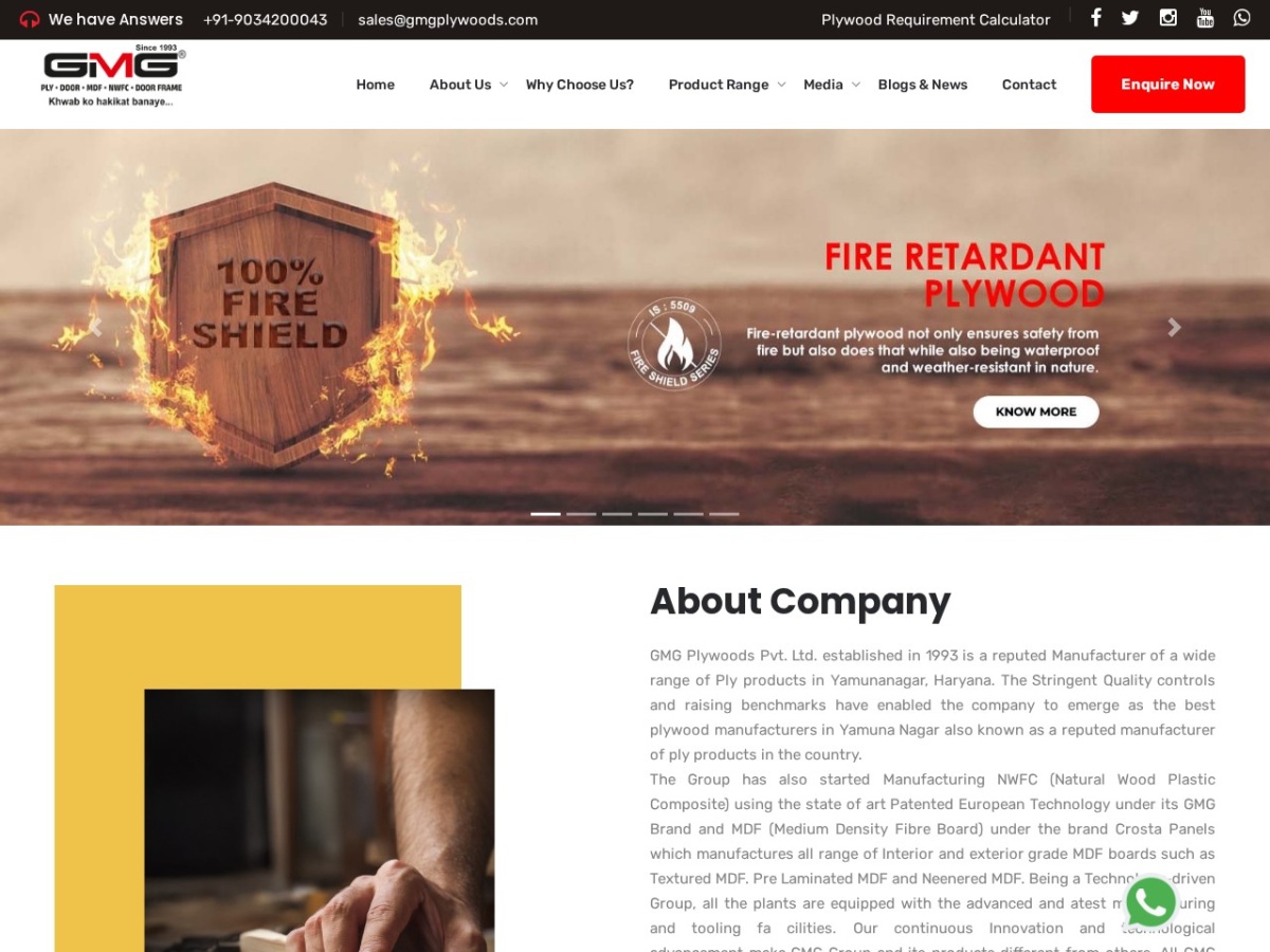 GMG Plywoods website preview